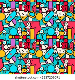 A set of seamless patterns with geometric shapes, circles, triangles and squares, 1000x1000 pixels. Vector graphics. EPS10