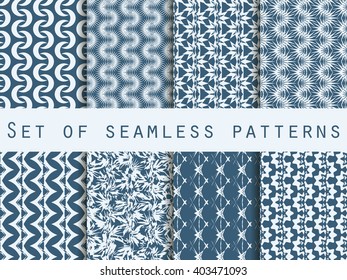 Set of seamless patterns with geometric shapes. The pattern for wallpaper, tiles, fabrics and designs. Vector illustration.