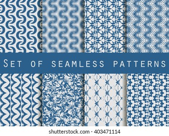 Set of seamless patterns with geometric shapes. The pattern for wallpaper, tiles, fabrics and designs. Vector illustration.