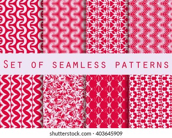 Set of seamless patterns with geometric shapes. The pattern for wallpaper, tiles, fabrics and designs. Vector illustration.