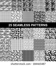 set of seamless patterns, geometric textures, different patterns, fabric texture, black and white