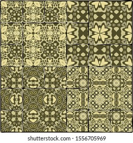 Set of seamless patterns in gold for decoration. Print for paper wallpaper, tiles, textiles.