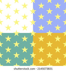 set of seamless patterns with Golden five pointed star. Army insignia. Ornament for decoration and printing on fabric. Design element. Vector