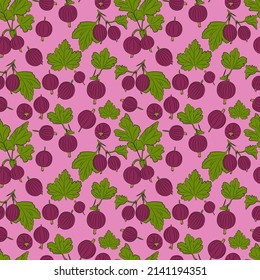 A set of seamless patterns of gooseberry, berries and leaves, 1000x1000 pixels, vector graphics.