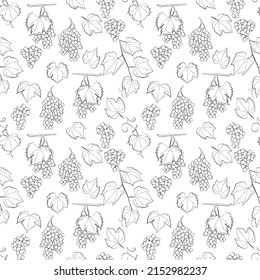 A set of seamless patterns of grapes, leaves and fruits, 1000x1000 pixels. Vector grafic