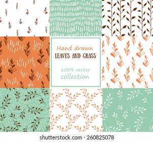 Set of seamless patterns. Grass and leaves background.