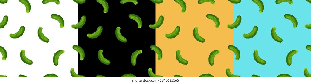 A set of seamless patterns with a green cucumber. Pattern with vegetables