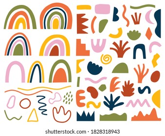 Set of Seamless patterns hand drawn various shapes and doodle objects. Abstract contemporary modern trendy vector illustration. Stamp texture