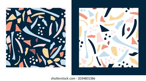 Set of seamless patterns. Hand drawn doodle objects. Abstract  modern trendy illustration. Vector fashion backgrounds. Every pattern is isolated.