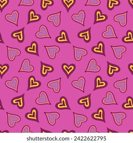 Set of seamless patterns with hand drawn hearts. Valentine s day background. Vector graphic, EPS10