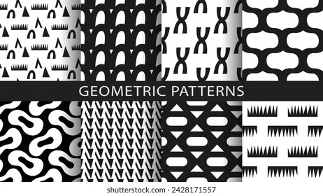 Set of seamless patterns with hand drawn shapes.