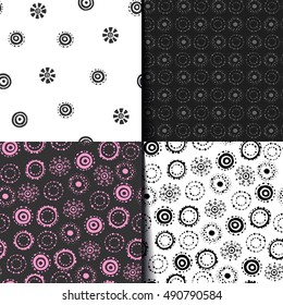 Set of seamless patterns with hand drawn circle shapes