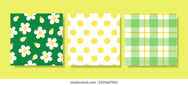 Set of seamless patterns, hand-drawn style used for fabric, textile, print, card, wrapping paper; background and decorative wallpaper