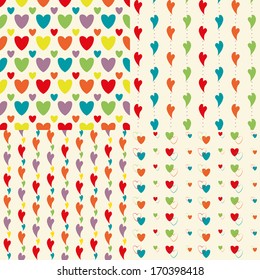 set of seamless patterns in hearts