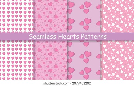 Set of seamless patterns with hearts 4 pieces