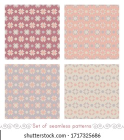 Conjunto de patrones sin fisuras con corazones. Marfil color gris, naranja, rojo y crema. Colores Pastel. Vector.	