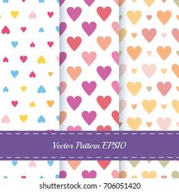 A set of seamless patterns from hearts. Gift wrapping.