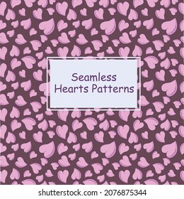 A set of seamless patterns with hearts on a dark background