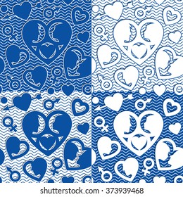 Set of seamless patterns with hearts silhouettes. Swatches included