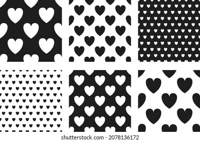 Set of seamless patterns with hearts. Simple texture for wrapping paper, post card, fabric, kids clothes, home decor, web page background, wallpaper, wrapping paper, holiday decoration. Valentines day