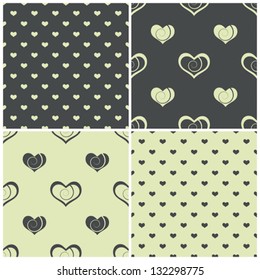 set of seamless patterns with hearts, vector illustration