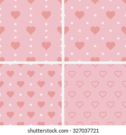 Set of seamless patterns with hearts, vector illustration