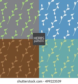 set of seamless patterns with herbs drawn with ink