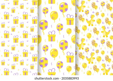 Set of seamless patterns. Holiday, birthday, event, christmas, new year. Vector graphics. EPS 10. Design for textiles, books, postcards, notebooks, web sites. Print on fabric.