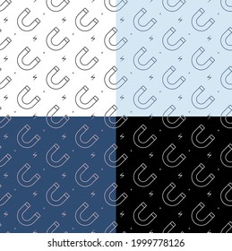 set of seamless patterns with Horseshoe magnet with lines of attraction. Ornament for decoration and printing on fabric. Design element. Vector
