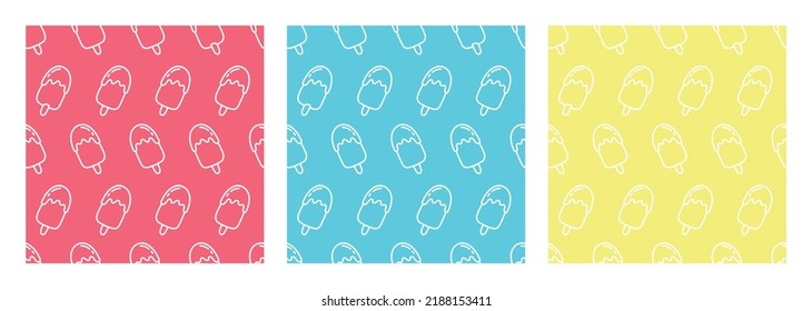 Conjunto de patrones sin fisuras con helado en un estilo lineal. Papel pintado brillante con helado. Diseño para impresión textil de moda de verano, papel envolvente, fondos web, café.