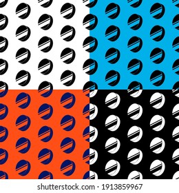 set of seamless patterns with ice hockey pucks. Sports equipment for athlete. Ornament for decoration and printing on fabric. Design element. Vector
