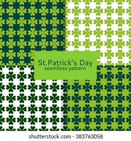 Set of seamless patterns with the image of a green clover for a St. Patrick's Day
