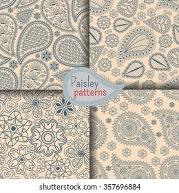 Set of seamless patterns in Indian style. Vector illustration.