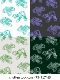 Set of seamless patterns of isolated Christmas tree branches. Vector illustration