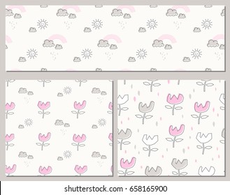 set of seamless patterns for kids design
