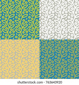 Set of seamless patterns with leafs and berries