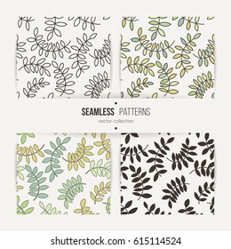 Set of seamless patterns from leaves and twigs. Chaotic branches