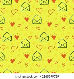 Set of seamless patterns with letters and hearts. 1000x1000, Vector graphics.
