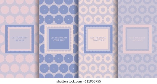 Set of seamless patterns in light blue color. Collection of vector backgrounds decorative frames. Abstract geometric design.