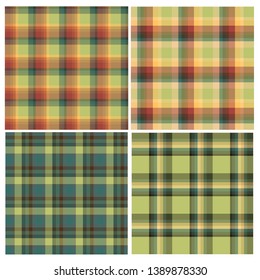  Set of seamless patterns in light and dark green tones for plaid, fabric, textile, clothes, tablecloth and other things. Vector image. 