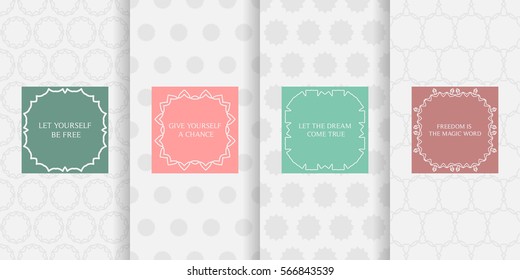 Set of seamless patterns in light grey color. Collection of vector backgrounds decorative frames. Abstract geometric design. 