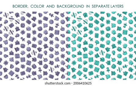 set of seamless patterns with linear icons of education and School. Ornament for decoration and printing on fabric. Design element. Vector