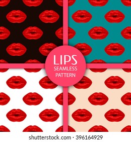 Set of seamless patterns with lips. 