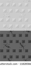 Set of the seamless patterns of the lizards and pyramids