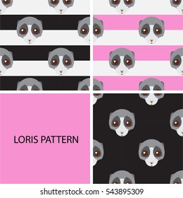 set of seamless patterns with Lori monkey