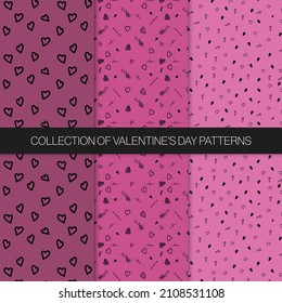 Set of seamless patterns with love illustrations. Design for poster background, fabric or gift wrapping.