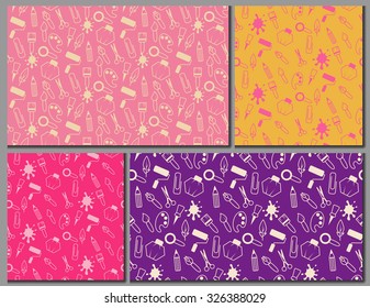 Set of seamless patterns made of art and hobby tools