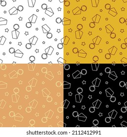 set of seamless patterns with medal of soldier, military round order and stars. Ornament for decoration and printing on fabric. Design element. Vector