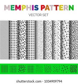 Set of seamless patterns in Memphis design style. 80s geometric pattern collection. Vector illustration for your graphic design.