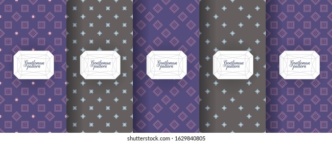 Set of seamless patterns for men s clothing, ties, tuxedos, t-shirts. Backgrounds for luxury packaging design. Prints and abstract textures for various classic fabrics. Elegant vector ornament set.